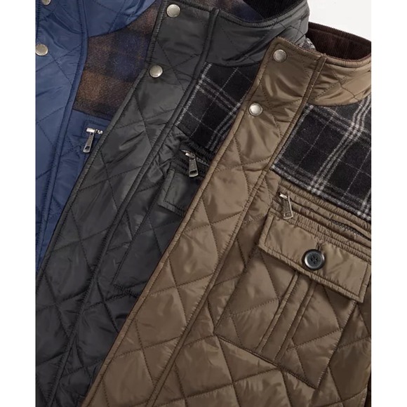 NEW! Cole Haan Quilted Mixed Media Field Jacket Elbow Patch Olive Green SZ L - Picture 8 of 14